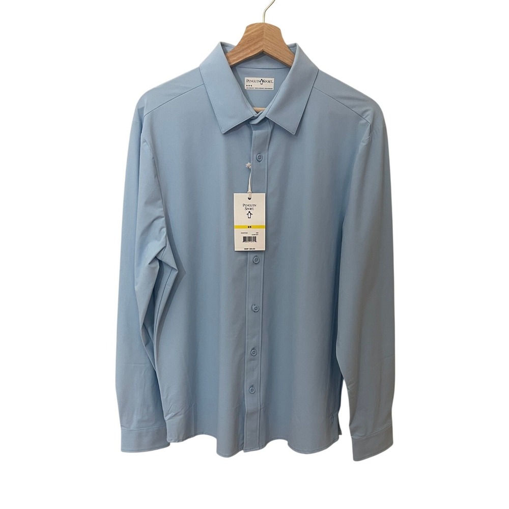 Original Penguin Sport Men Long Sleeve Stretch Button Down Shirt Blue Medium NWT